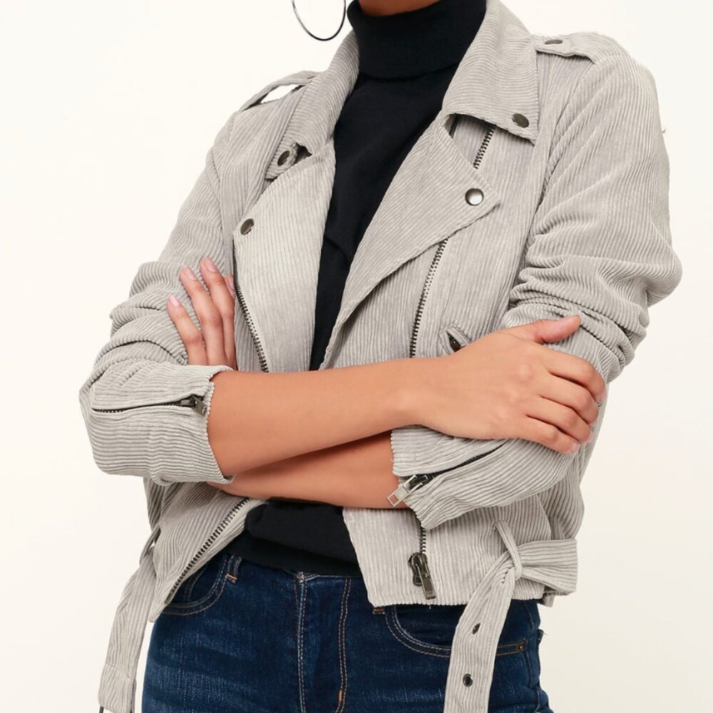 Lulu's Grey Corduroy Moto Jacket